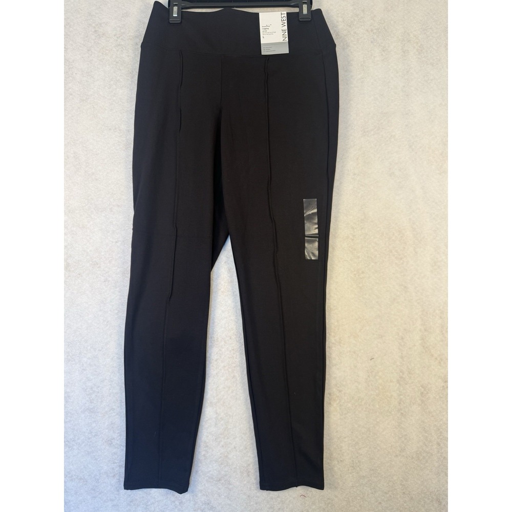 Nine West Stretch Knit Legging Women L Black Mid Rise Tummy Control Skinny NWT
